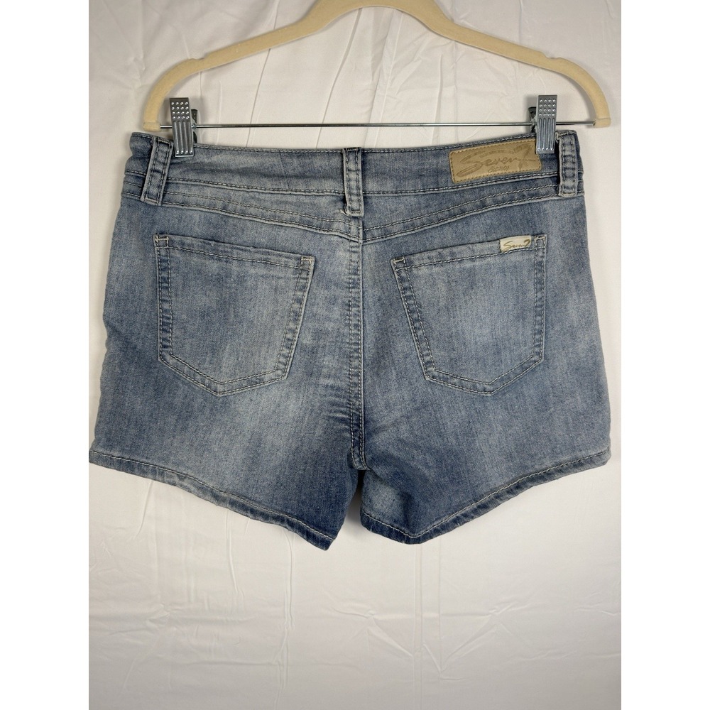 Seven7 Women's Blue Denim Shorts Embroidered Side Tape Light Wash Size 10 - Picture 4 of 11